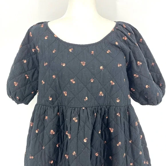Madewell Quilted Puff-Sleeve Mini Dress in Black Amie Floral (small) - Picture 6 of 12